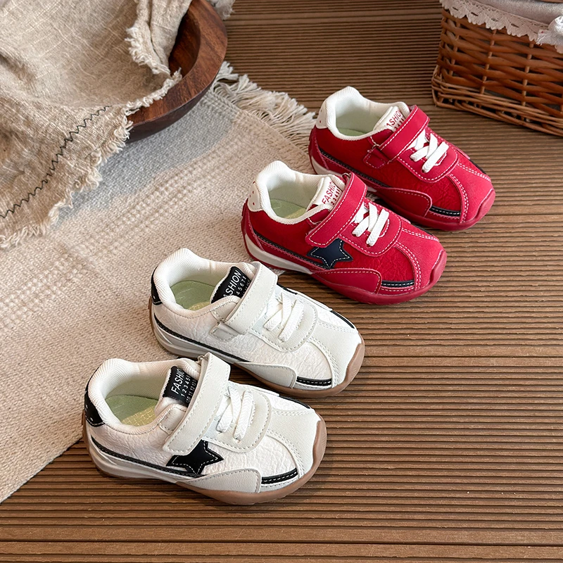 Kids'Casual Shoes Sneakers Star Fashion PU Leather Autumn Shoes For Children Anti-slip Soft Bottom White Red Shoes Size 23-34