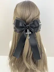 Ladies' black lace bow hair accessory hair clip Gothic cross with dark style