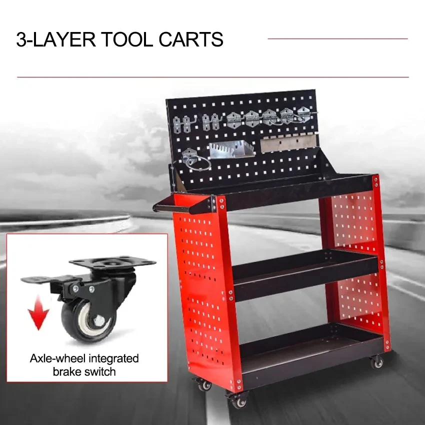 Mechanical Workshop Tools with Wheels, Tool Carts 3-layer Mobile Tool Car, Multifunctional and Heavy-duty Auto Repair Parts Car