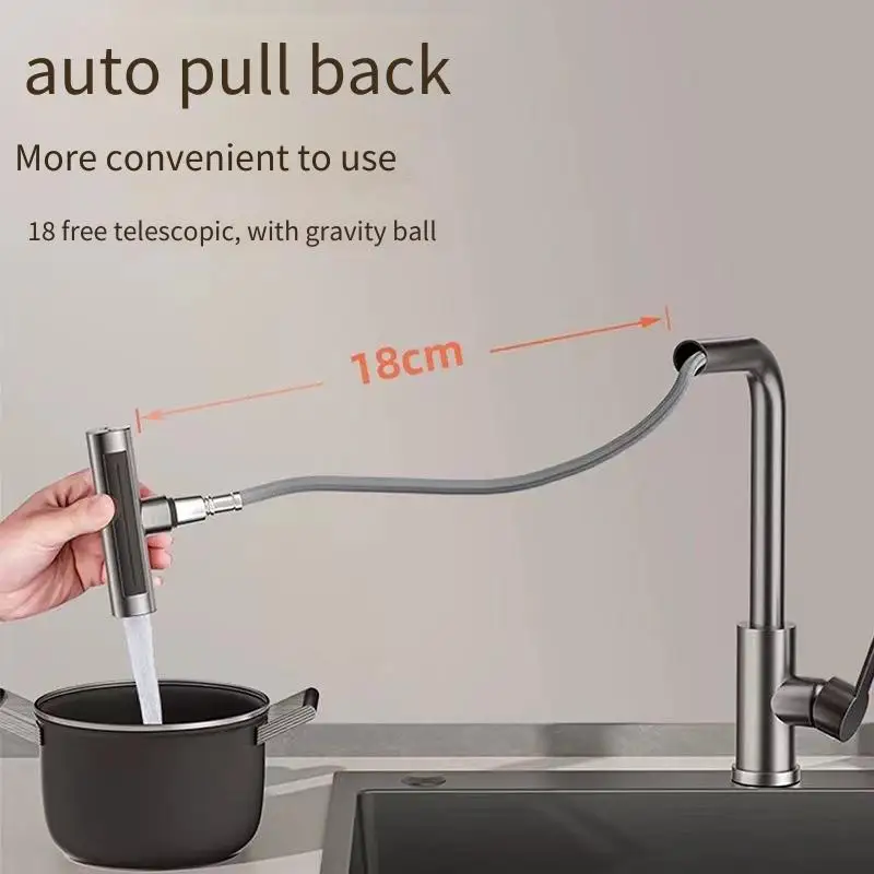 304 Stainless Steel Rotating Kitchen Faucet Waterfall Water Outlet Model Telescopic Vegetable Basin Hot and Cold