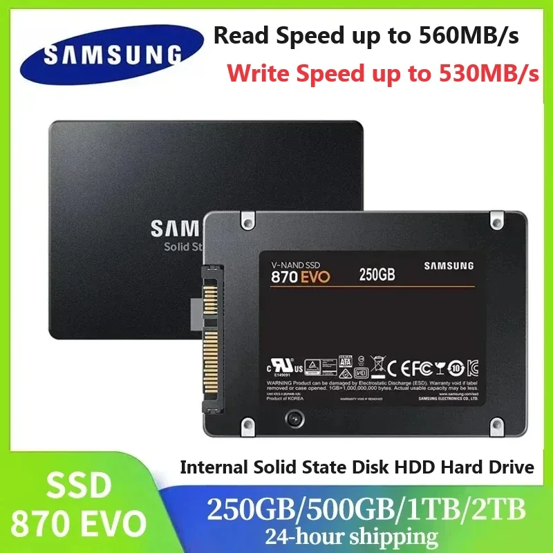 דיסק קשיח פנימי SAMSUNG SSD 870 EVO, כונן מצב מוצק, SATA3, 2.5 אינץ', למחשב נייד ולנייח, 1 טרה-בייט, 2 טרה-בייט, 250 ג'יגה-בייט, 500 ג'יגה-בייט, MLC, דיסק קשיח