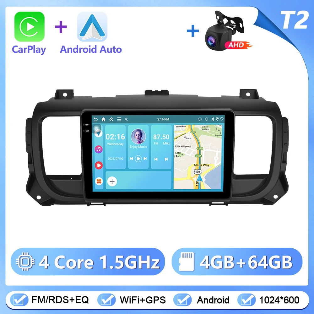 Podofo 9 inch autoradio voor Citroen Jumpy 3/Peugeot Expert/Toyota Proace 2016 draadloze CarPlay Android Auto WiFi GPS stereo - afbeelding 1
