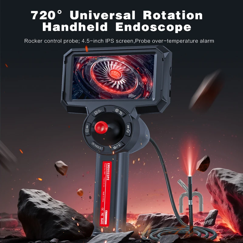6mm720 Degrees All Way Steering Industrial Endoscope for Car Pipe Inspection Sewer Camera Borescope With 4.5 Inch HD Screen