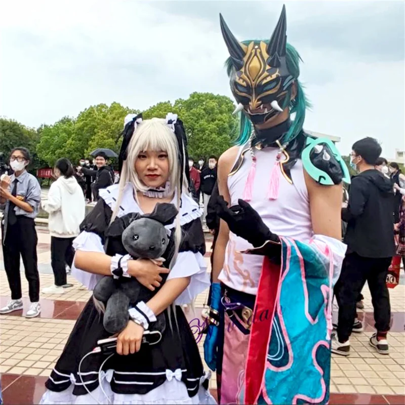 Anime Cosplay Genshin Impact Xiao Cosplay Full Set Costume Wig Shoes Accessories Mask Halloween Party Costume For Male Female
