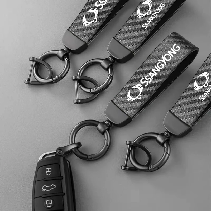 Car Accessories Key Chain Keychain Carbon fiber grain Keyring For Ssangyong Kyron  Actyon Korando Rexton Lanyard  Keychain