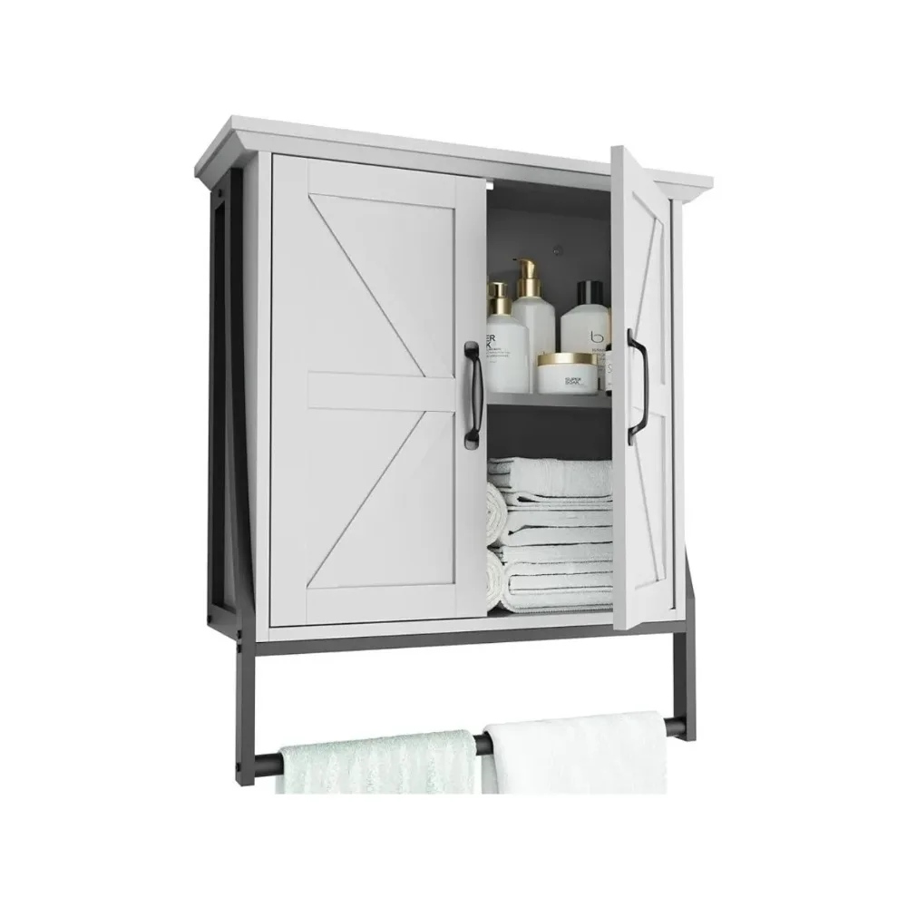 

Bathroom Cabinet Wall Mounted, Bathroom Wall Cabinet Over Toilet with 2 Barn Doors and Towel Bar Wall Mounted Bathroom