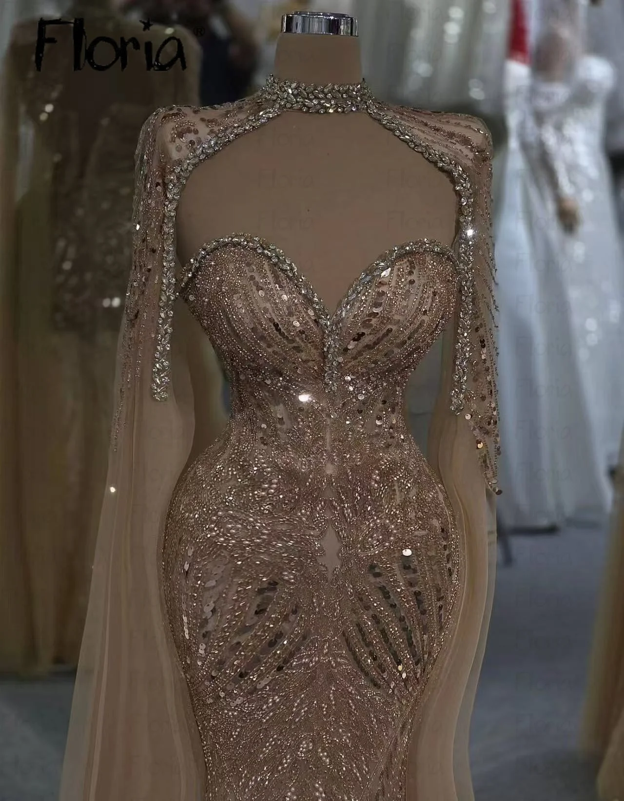 

Sweetheart Prom Dress With Cape Sleeve Champagne Beaded Lace Wedding Party Gowns Saudi Arabia Celebrity Dresses Customized 2026