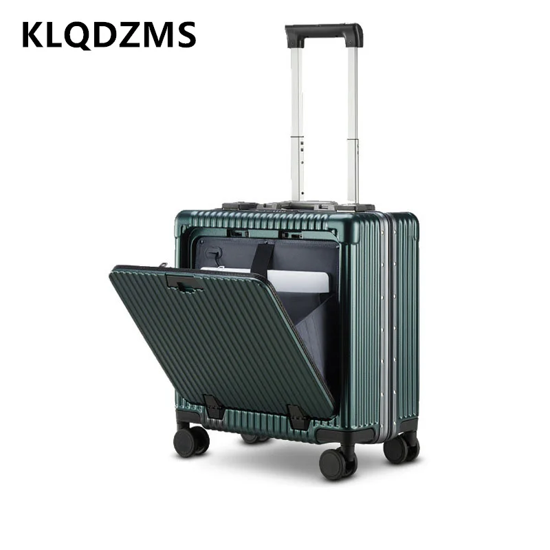 KLQDZMS 18 Inch Suitcase Front Opening Laptop Boarding Case Aluminum Frame Trolley Case PC Password Box with Wheels Luggage