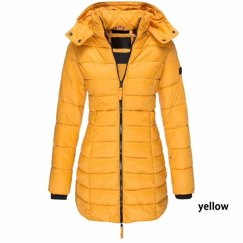 Women Casual Hooded Warm Coat Winter Fashion Soild High Neck Straight Slim Thick Jacket Ladies Elegant Zipper Pocket Overcoats