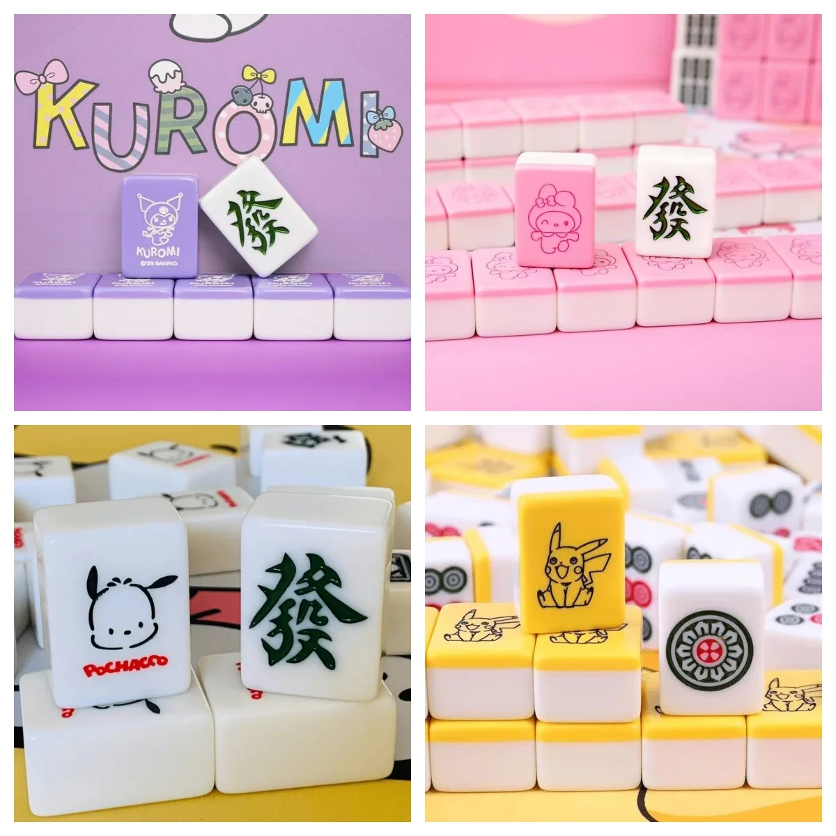 

144Pcs 30mm Hello Kitty Mahjong Blocks Sanrio Stitch My Melody Mahjong Juego Family Party Dormitory Table Game Set Playing Cards