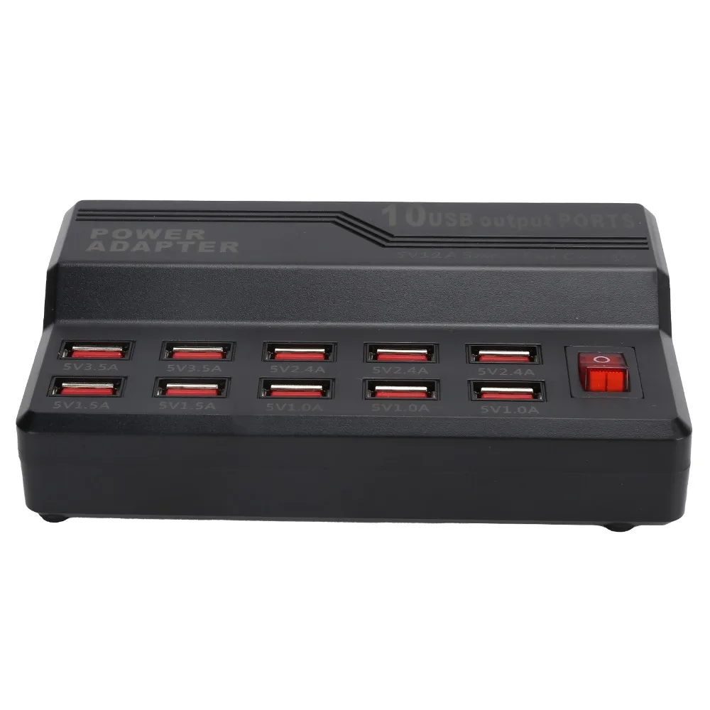 Universal 12A Power USB Smart Charger 10-Ports Fast Charging Multi Ports Charger 60W Power USB Charging Station Home Office