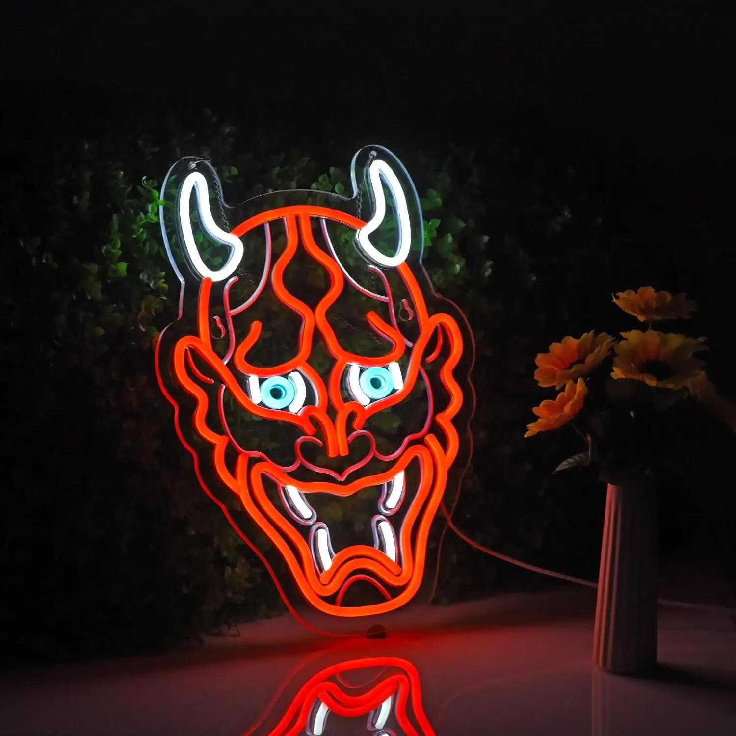 日本のマスク-led-ネオンサイン-壁装飾用、usb-電源、調光可能なスイッチ。-タトゥーショップ、男性専用部屋、アニメルーム、バーに最適です。