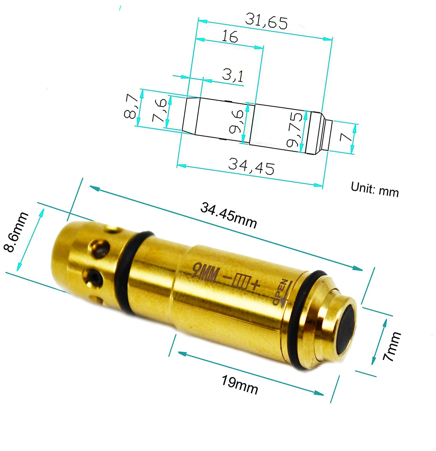 9mm/380acp/.45acp Laser Training Cartridge Laser Trainer Bullet for Dry Fire Laser Pointer Practice Lazer Extra Back Cap Battery