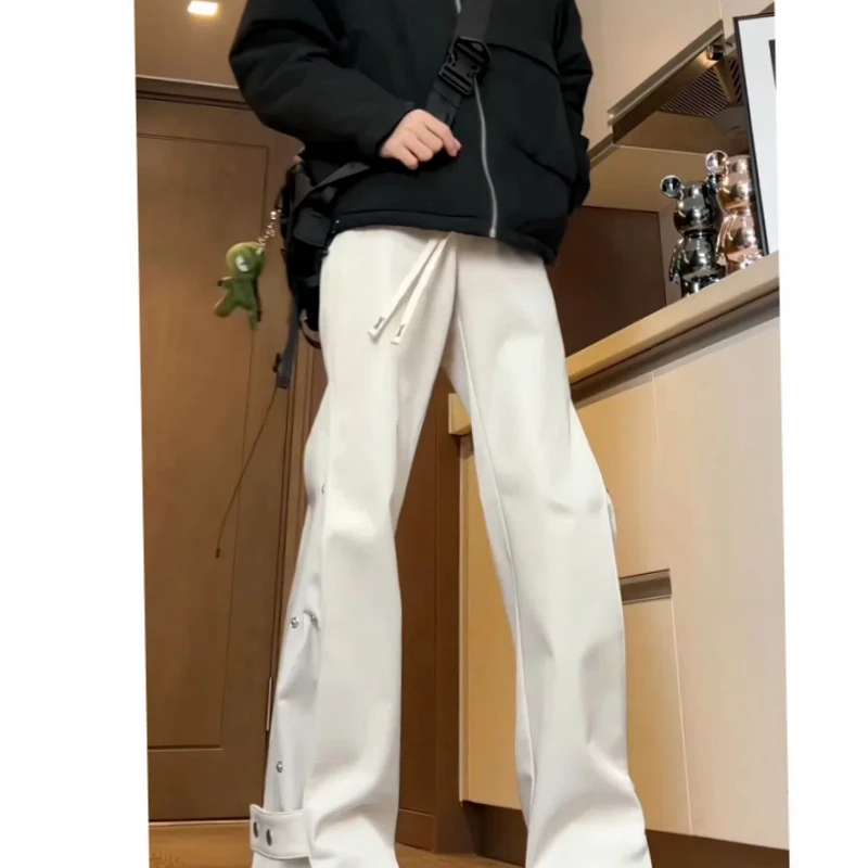 

Spring Autumn Fashion Elastic Waist Drawstring Solid Men's Clothing Korean Trend American Style Pockets Casual Chic Cargo Pants