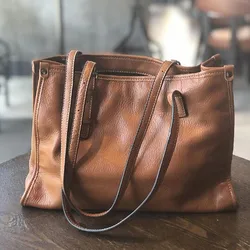 Leather Tote bag Female autumn luxury designer new fashion large capacity hand bill of lading shoulder baotou layer cowhide bag