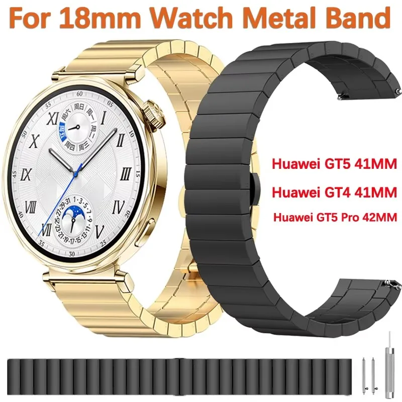 For Huawei Watch GT5/GT4 41mm Smart watch band for Huawei Watch GT5 Pro 42mm Replace Accessories18mm Metal Stainless steel Strap