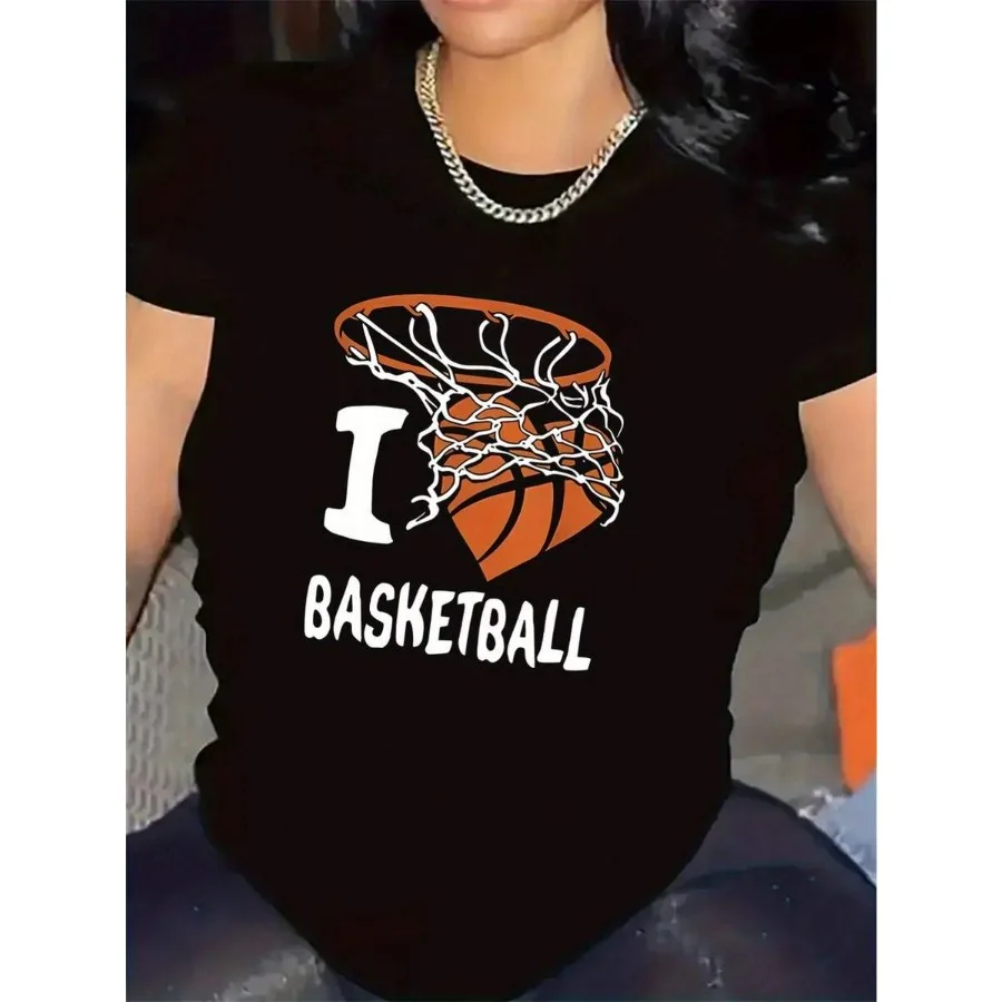 Polyester T-Shirt With Basketball Design For Sports Enthusiasts Durable Lightweight Ideal For Gym Outdoor Activities Casual Wea