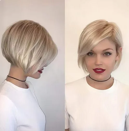 Natural Looking Blonde Wig with Bangs Short Straight Bob Wigs for Women 10 Inch Synthetic Hair Replacement Wigs