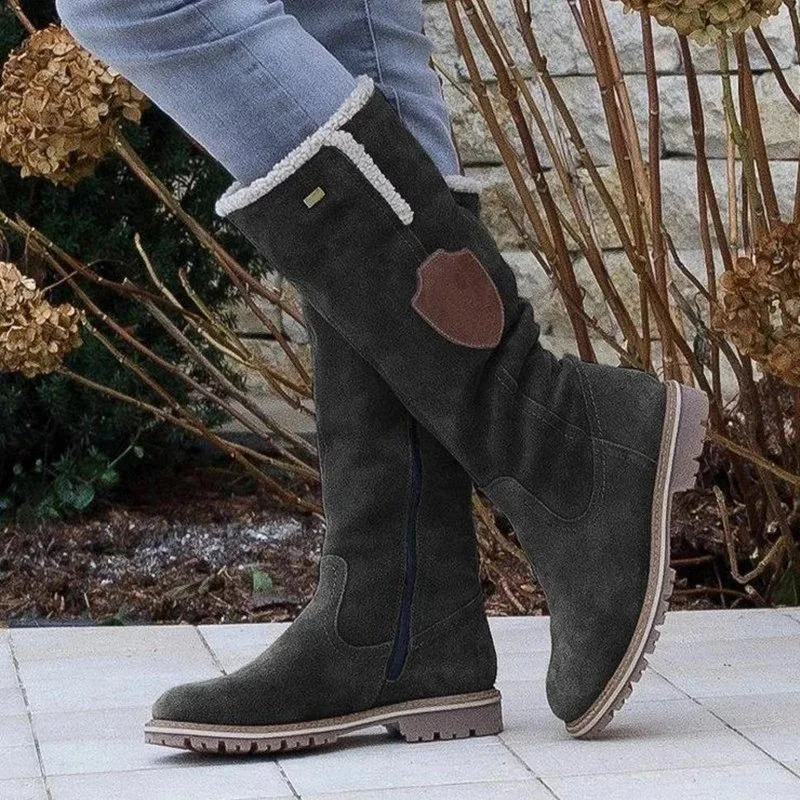 

Round Toe Low Heels Women Warm Shoes Snow Boots Mid Calf Boots