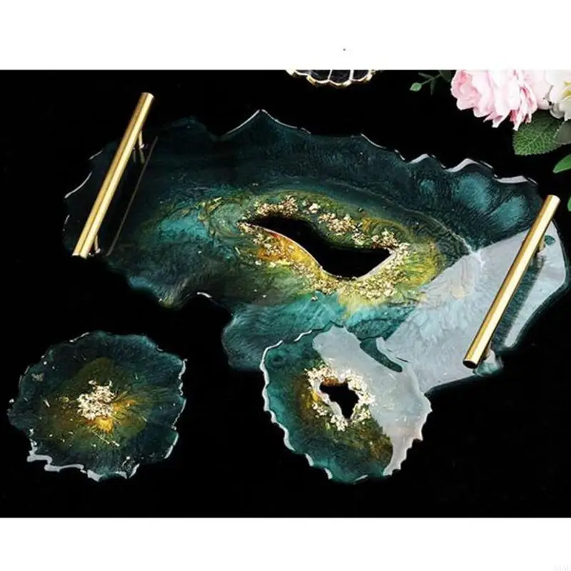 91AF Serving Borad Crystal Epoxy Mold DIY Crystal Mould Irregular Round Tray Silicone Mold Fruit Plate Casting Mold