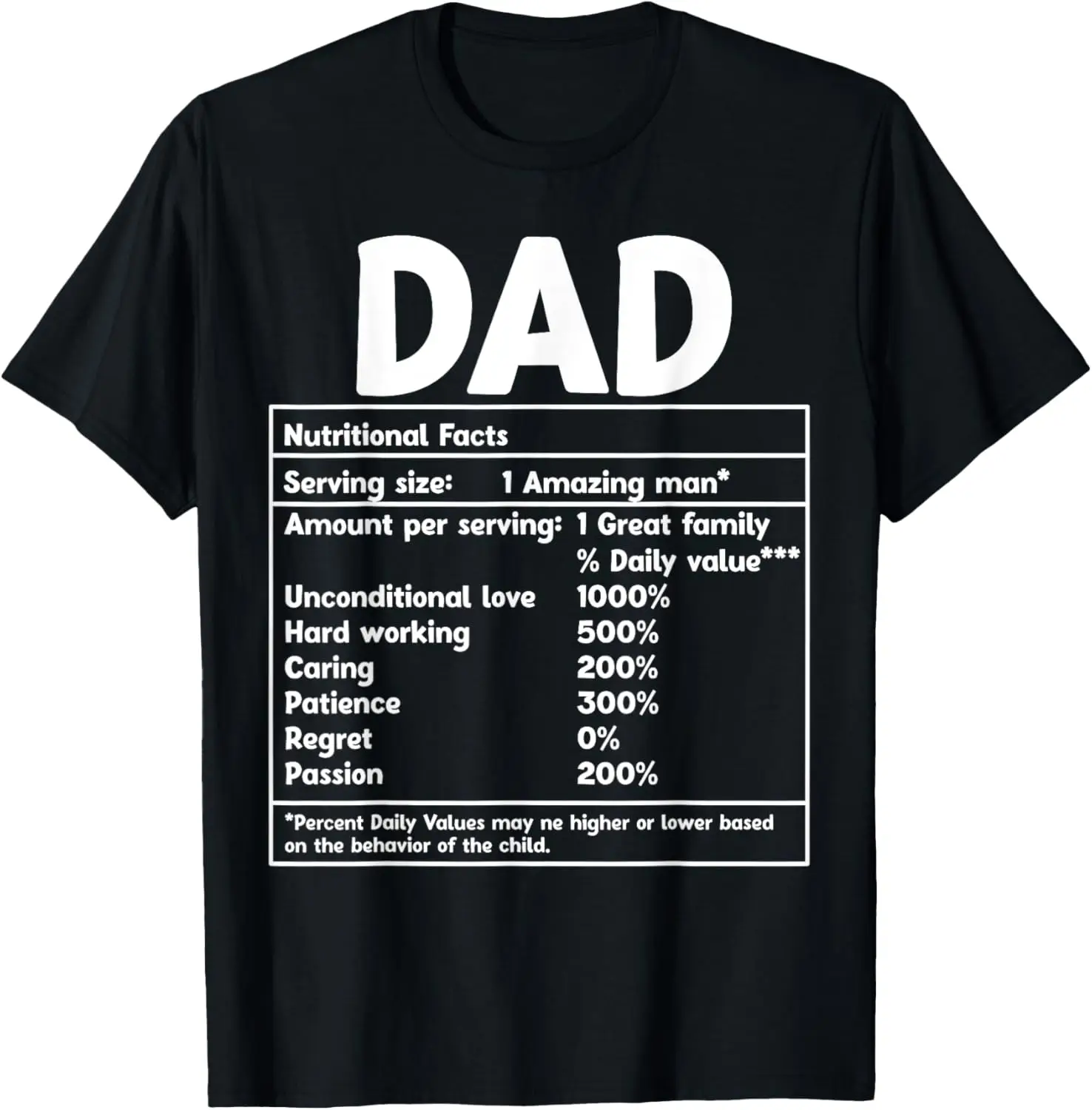 Camiseta divertida del Día del Padre con información nutricional para papá