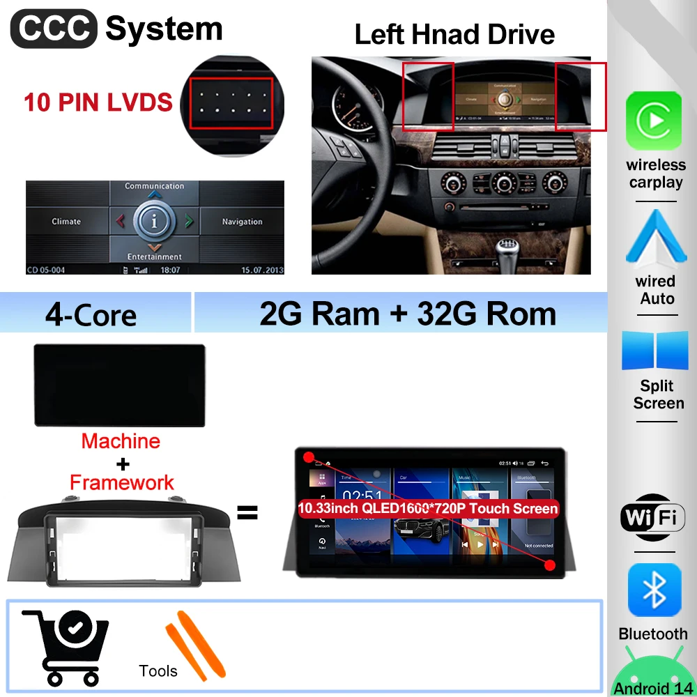 12.3" Ultra-thin Screen Android 16 BT for BMW 5 Series E60 E61 E62 2004-2008 CIC CCC System 4G Car Radio Video Multimedia Player image 3