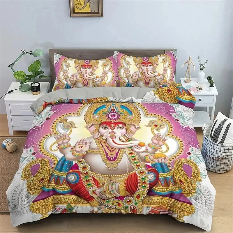 

Lord Ganesha Duvet Cover Microfiber Indian Elephant Bedding Set Bohemia Mandala Comforter Cover King For Boys Girls Room Decor