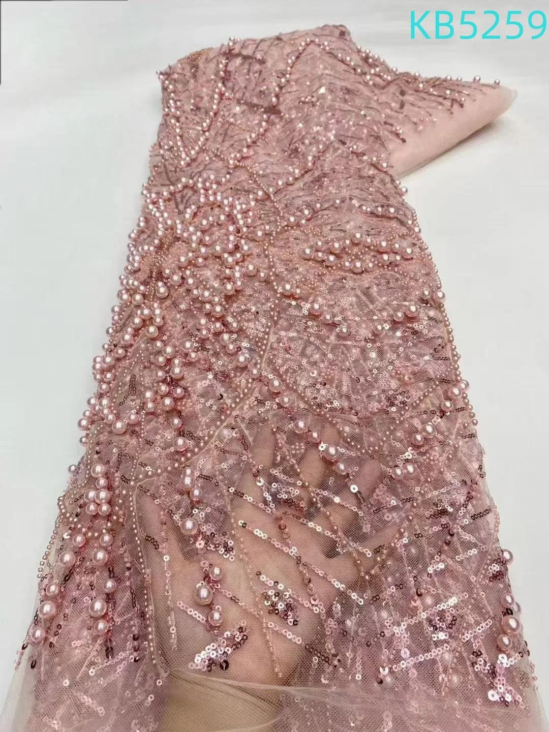 Luxury African Fabric 5 Yards Green Beaded French Mesh Embroidered Lace Trim With Sequence Nigerian Tulle Lace For Sewing KB5259