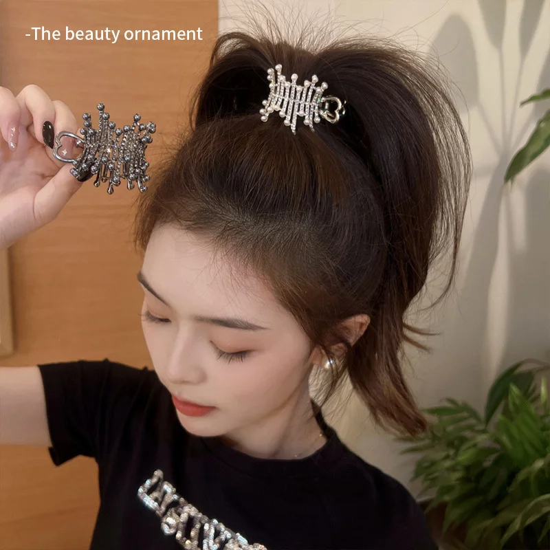 Simulated Pearl High Ponytail Holder Clips Clamps Girl Korean Crystal Claw Clip Fixed Hairpin Hair accessories Headwear