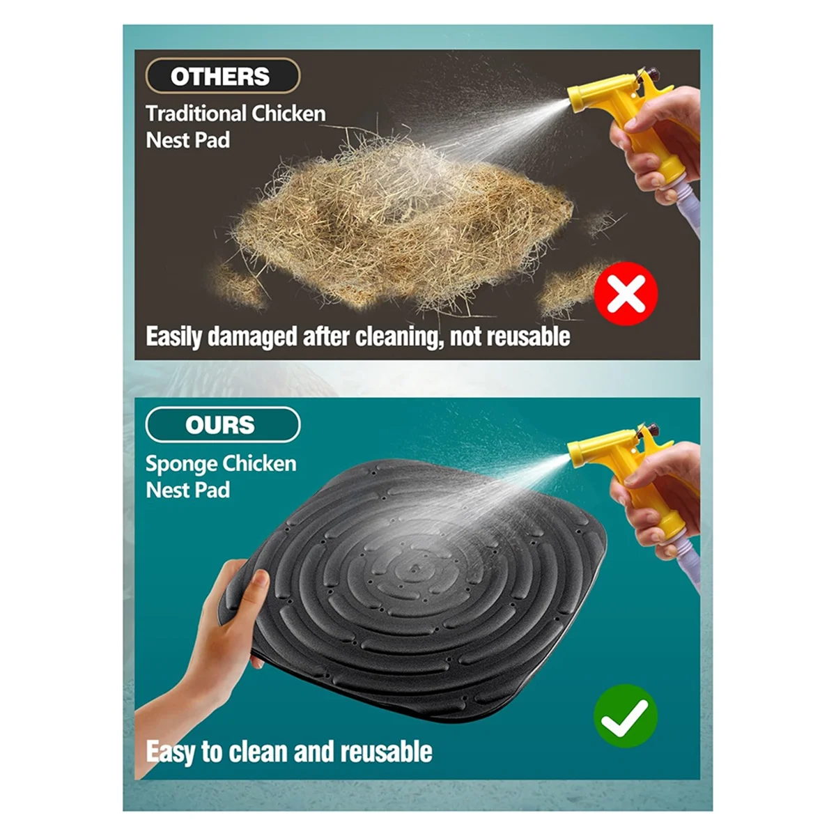 N38R_8 Pack Chicken Nesting Pads for Laying Eggs, Nesting Box Liners,Black