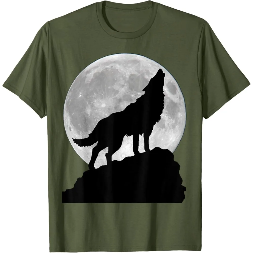 2025 ضوء القمر عواء الذئب صورة ظلية تي شيرت الأسرة القطن المحملة التخييم مهرجان في الهواء الطلق الصيف الجرافيك تي شيرت الرجال الملابس