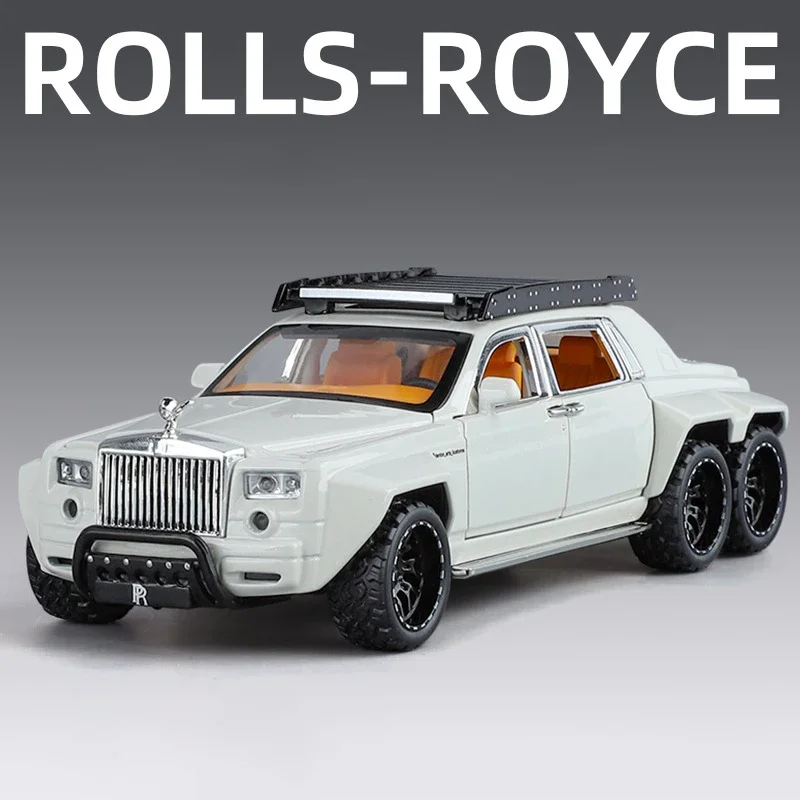 1:32 rolls-royce phantom 6x6 liga modelo de carro som e luz puxar para trás brinquedo das crianças colecionáveis presente aniversário