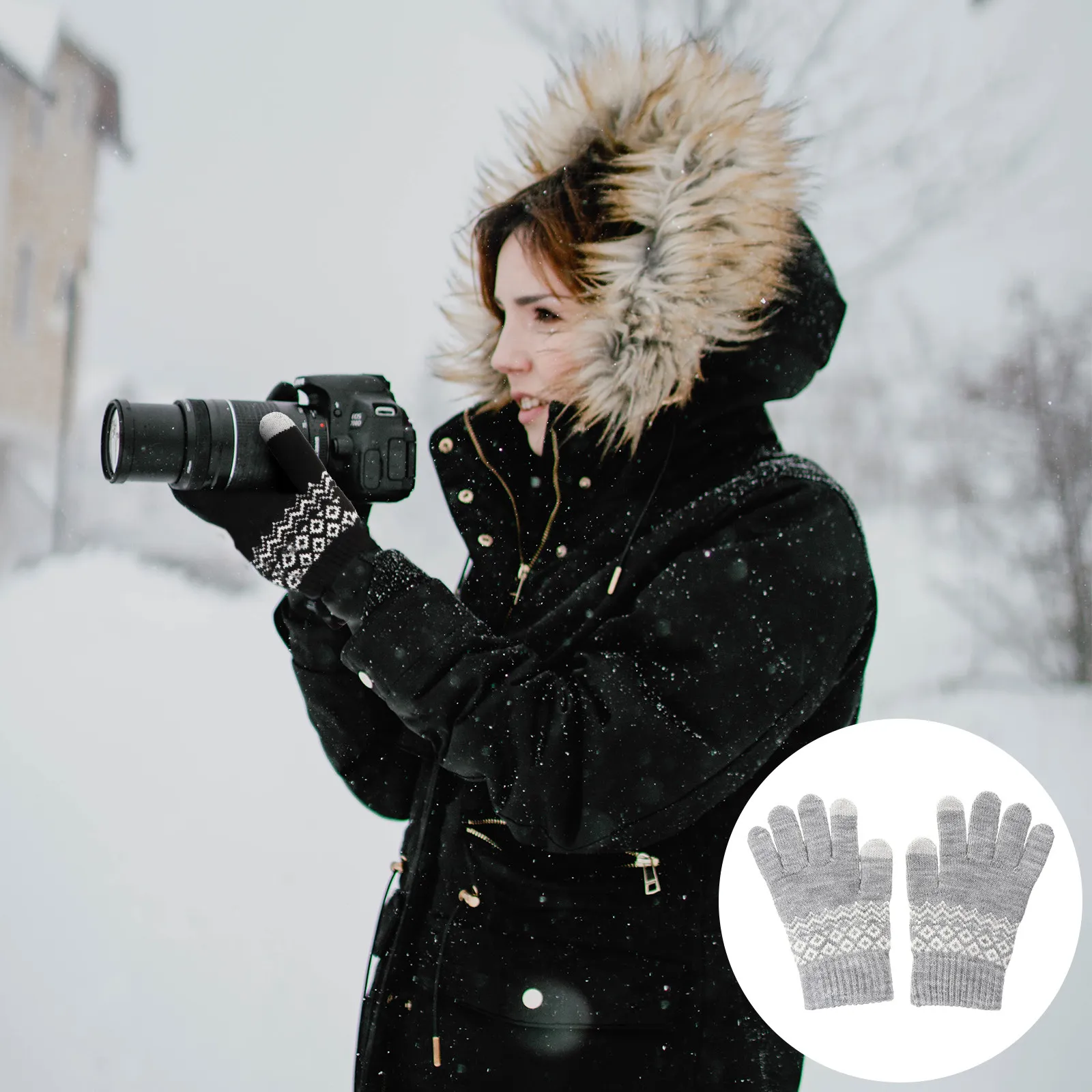 

1 Pair Thickened Winter Touchscreen Gloves Knitted Warm Elastic Full Finger Cold Weather Gloves for Men Women Cycling Riding