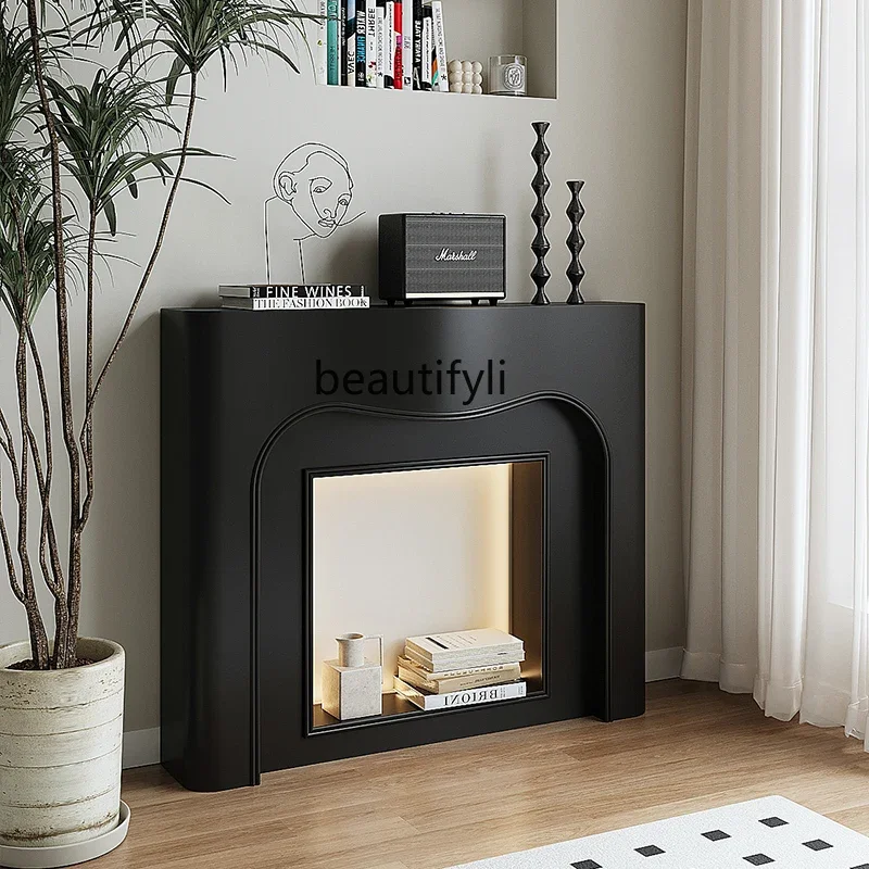 

A57 French fireplace decoration black display porch side cabinet atomized against the wall background shelf