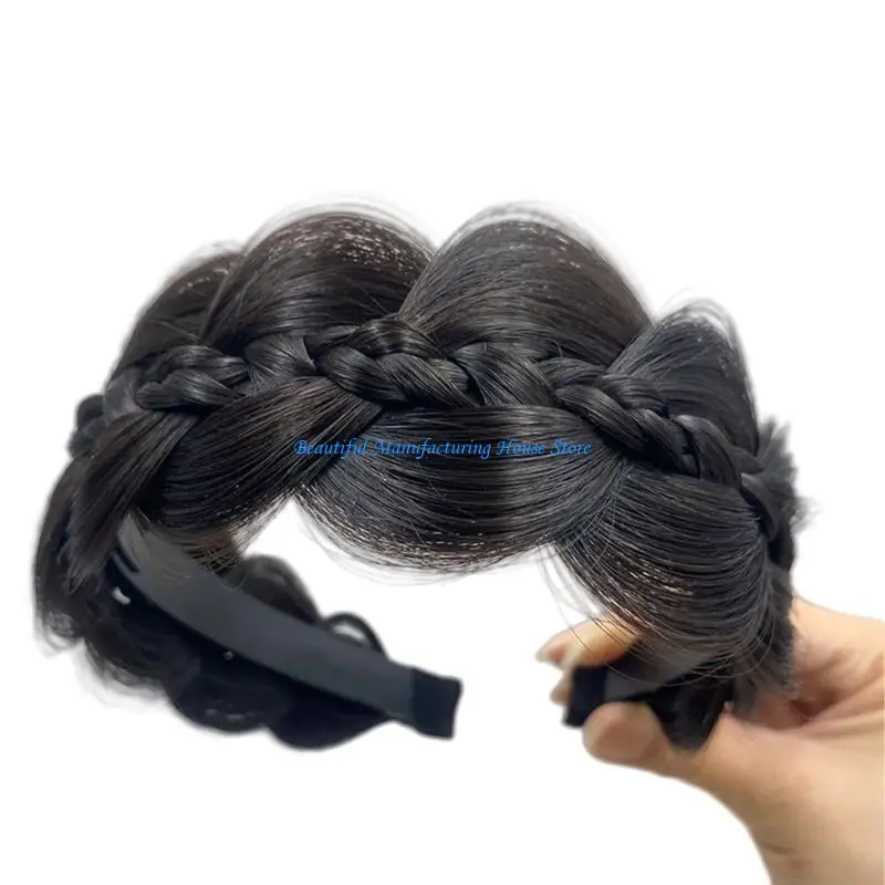 E56A Easy To Wear Fishbone Braid Headbands Wigs Hairpiece For Busy Professional Use
