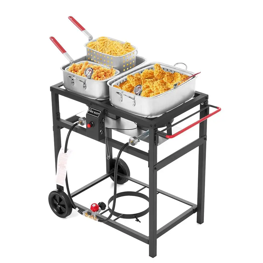 

Deep Fryer with Double Burner Propane Stove Outdoor, 218QT Aluminum Pots amp Frying Baskets, 100,000 BTU HighPower, Fish Fryer f
