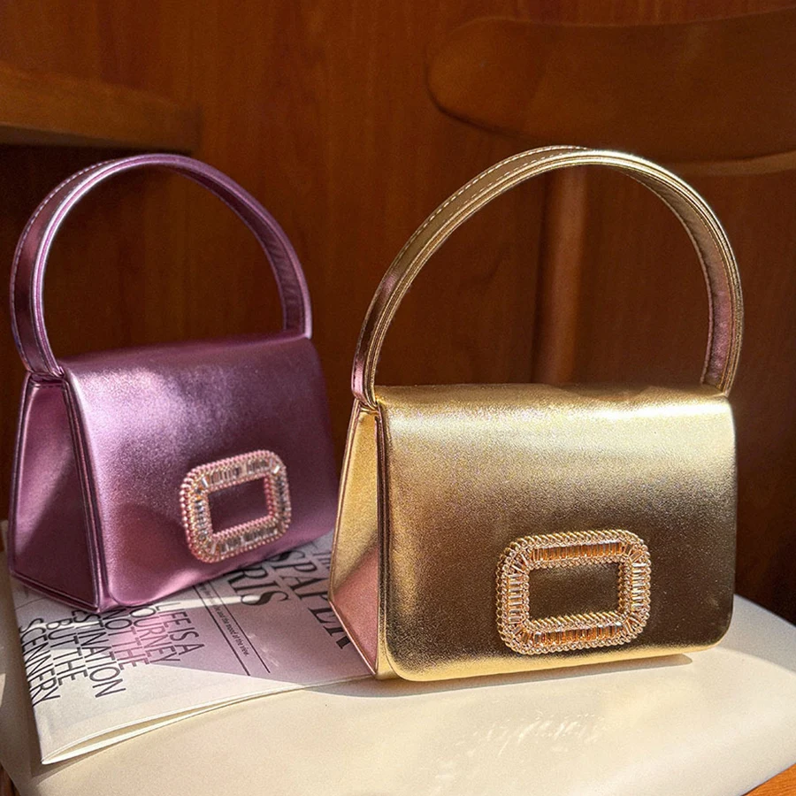 Luxuriöse Diamant-Quadrat-Knopf Damen-Abendtasche Party-Clutch Geldbörsen PU-Leder Strass Kleine Quadratische Tasche Ketten-Schultertasche