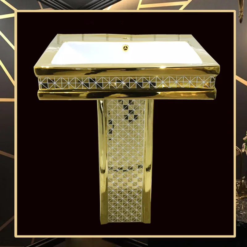 

Factory direct production of color gold washbasin gold split column basin export electroplated gold washbasin special promotion