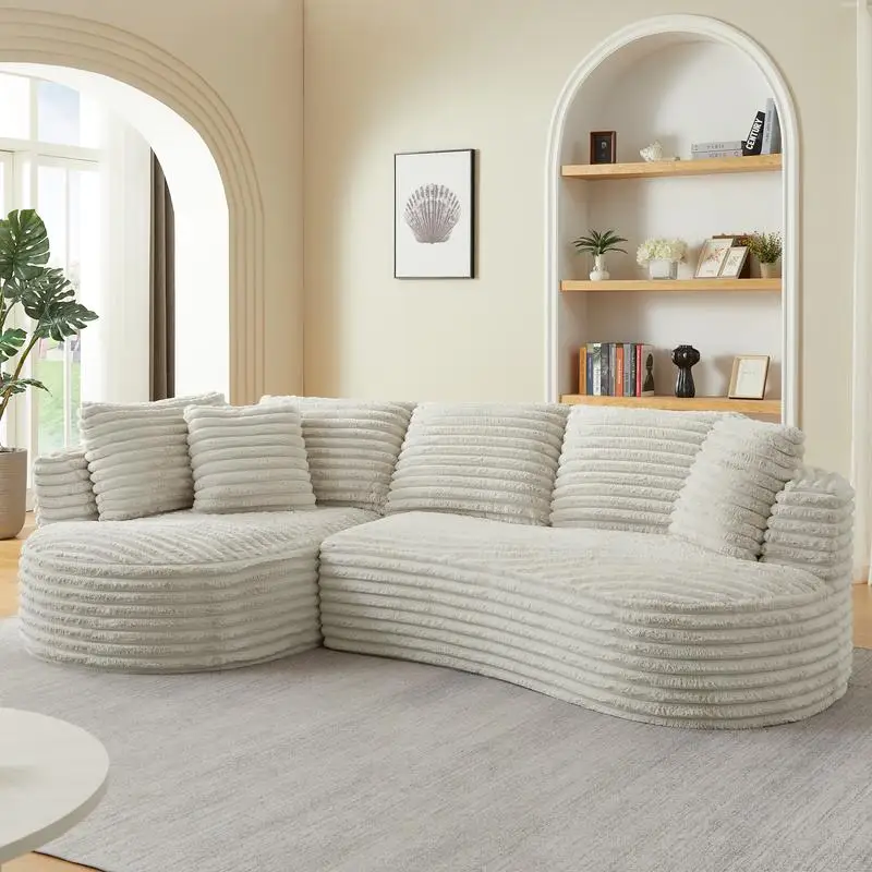 Modern Curved L-Shaped Luxury Sectional Sofa, Minimalist Design Comfy Sleeper Couch for Living Room, Apartment & Reception