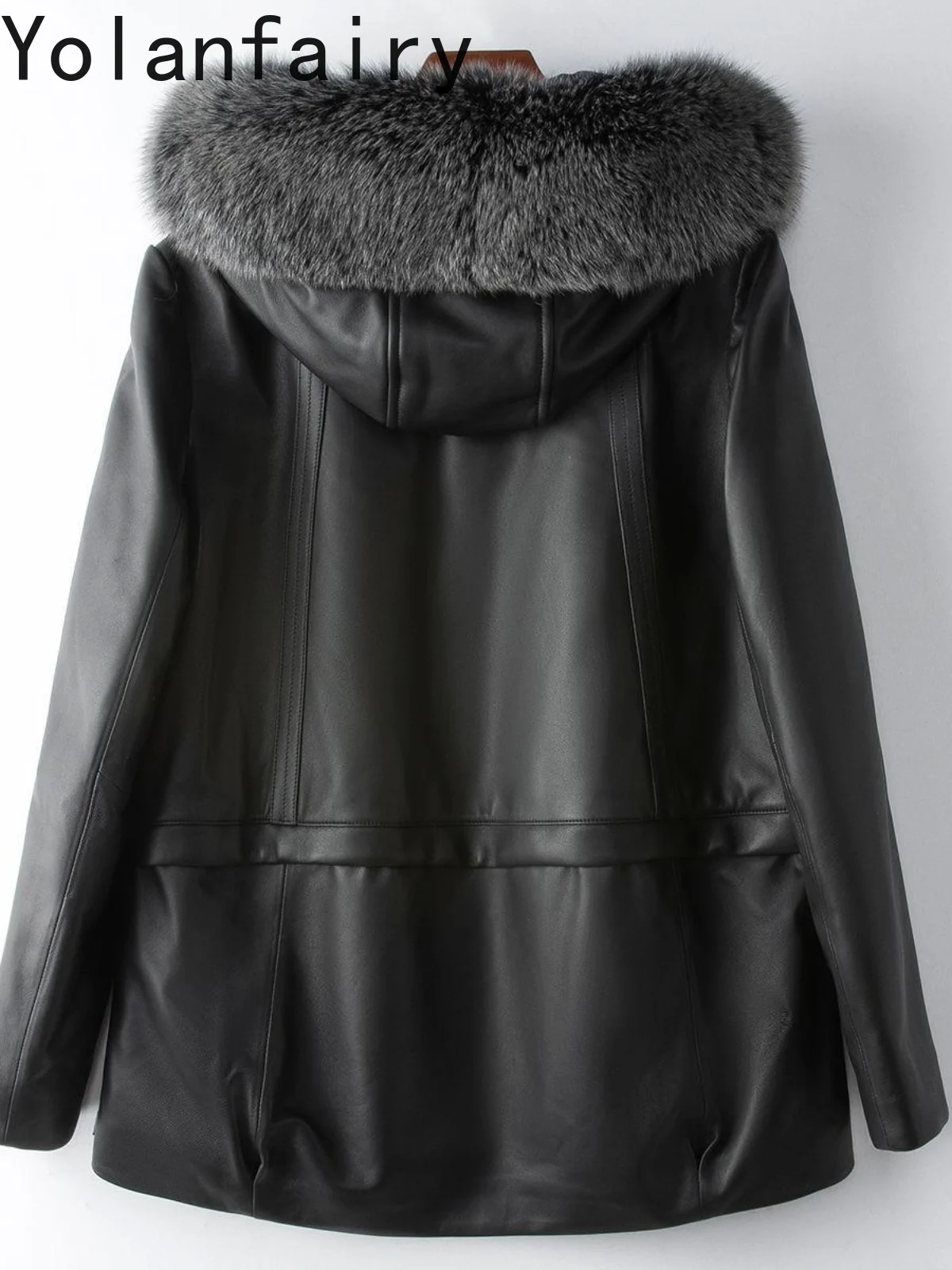 YOLANFAIRY Echte Schaffell Leder Unten Jacke Frau 2025, Winter Warme Gans Unten Mäntel Frauen Mit Kapuze Fuchs Pelz Kragen Puffer Jacken