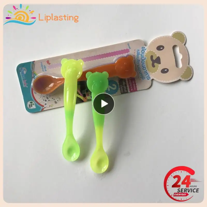 Cartoon Temperature Change Color Spoon Plastic Silicone Feeding Spoons Color-changing Sensitive Spoon Fork Baby Care Set Utensil