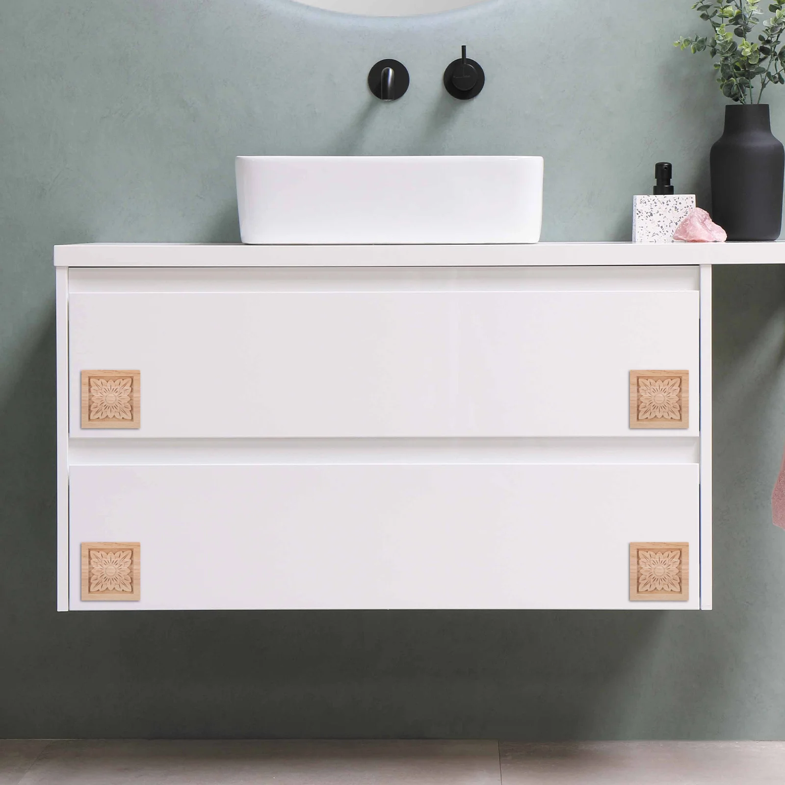 

4pcs Wood Carving Appliques Square Unpainted Vintage Onlay For Furniture Cabinet Door Dresser Headboard Corner Blocks Wooden