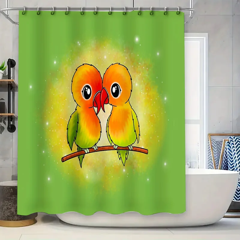 

Cute Parrot Shower Curtain Set Tropical Birds Bathroom Decor Nature Forest Theme Waterproof Fabric Home Decor Art