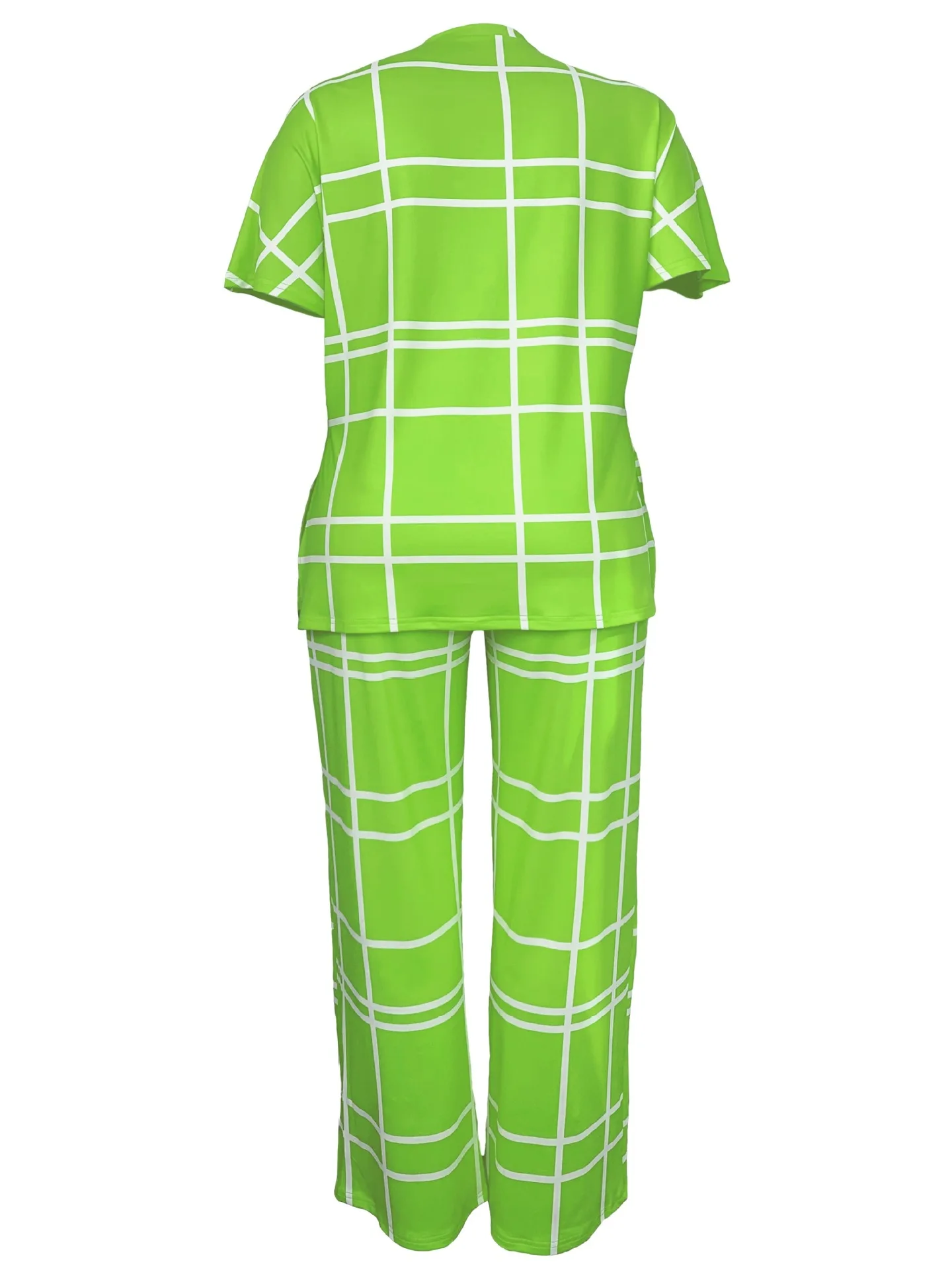 Spring Autumn New Women's Fashion Elements Striped Grid Printed Casual Round Neck Large Comfortable Two Piece Set