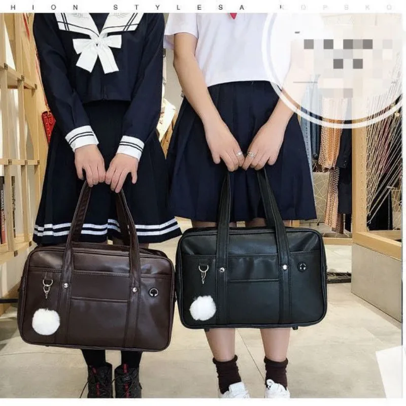 Harajuku Casual Women PU Leather Handbags Teenager Girls JK Uniform Shouldr Bag College Student Men Commuter Briefcase Tote Bags