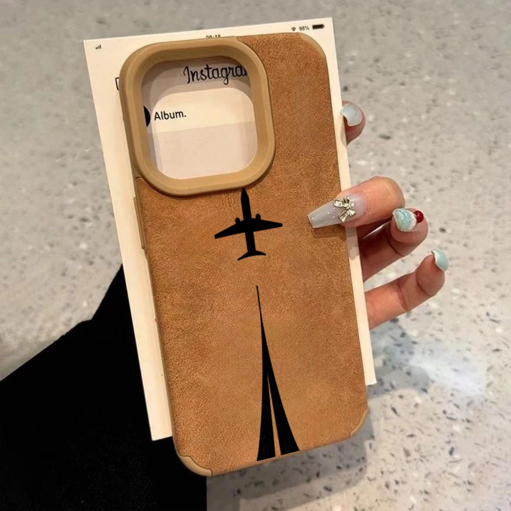 

Faux Leather Matte Airplane Design Phone Case For iPhone 16 Pro Max 15 14 Plus 13 12 11 XS X XR 15 14 16 Shockproof Bumper Cover