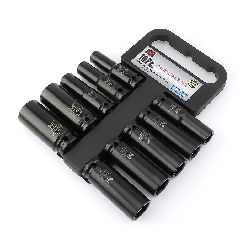 1/2 inch 10pcs 78mm Length Deep Impact Sockets Set 12.5mm Square Hole Electric Wrench Socket 10 12 13 14 15 17 19 21 22 24mm