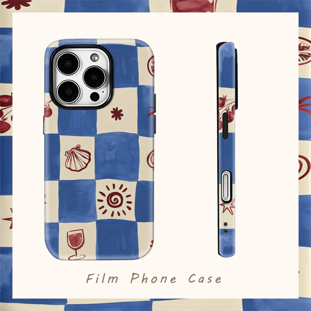 Blue & Red Check Phone Case for IPhone 17AIR 16E 16 15 14 13 12 11 17 Pro Max Plus Double-layer Back Cover