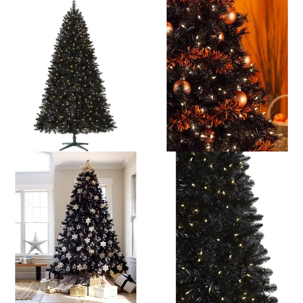 

6-футовый смокинг, черная светодиодная рождественская елка с предварительной подсветкой и 450 прозрачными лампочками при свечах | Искусственное дерево премиум-класса для праздничного декора