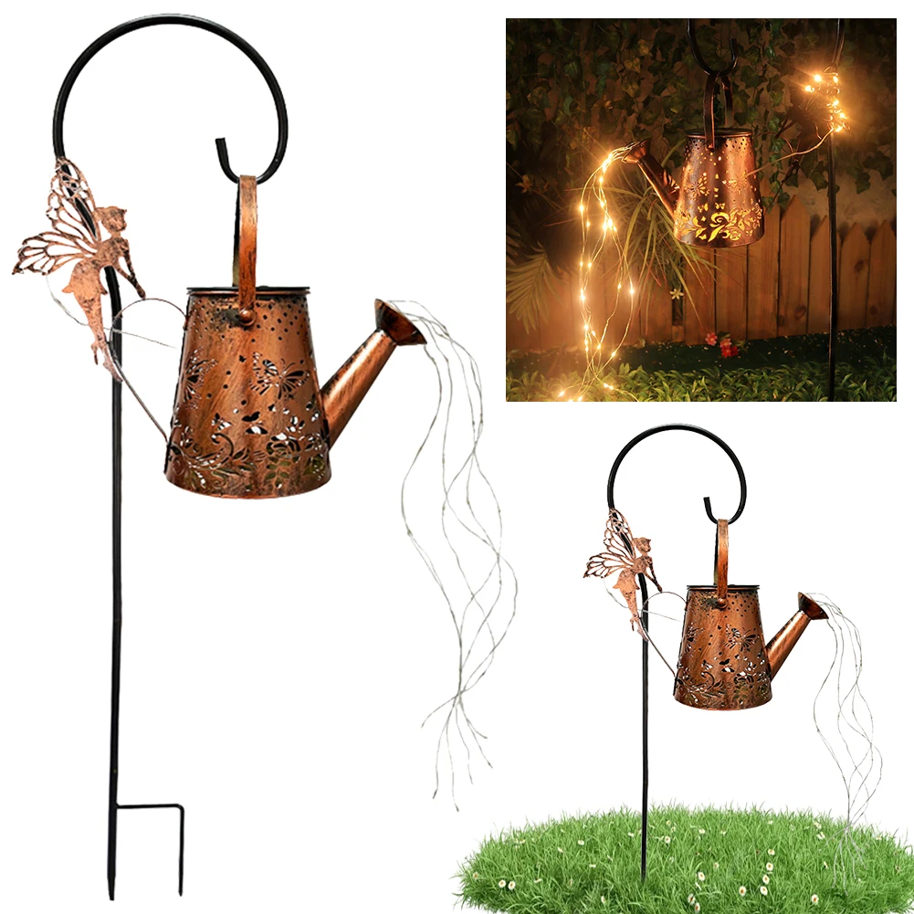 

Watering Can Landscape Light Waterproof Retro Metal Kettle Light Solar Butterfly Garden Lights for Yard Patio Lawn Ornaments